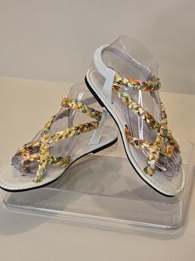 Women's Braided White And Gold Multi-Color Strap Sandals